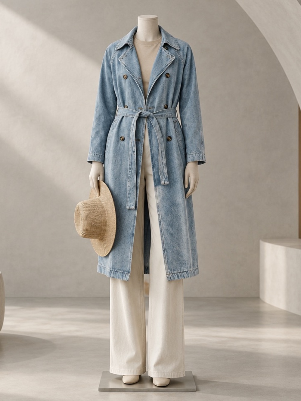 Zara Light Blue Denim Trench Coat with Belt